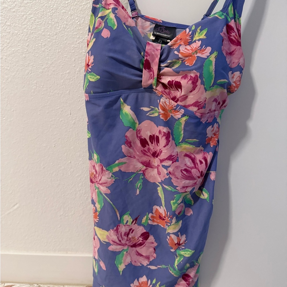Oh Baby by Motherhood Floral One Piece Swimsuit - Blue and Pink